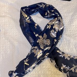 Navy/Silver Floral Scarf